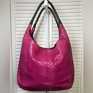 Carlos Falchi Womens Magnetic Closure Handbag Size M Snake Skin Pink Leather Y2K